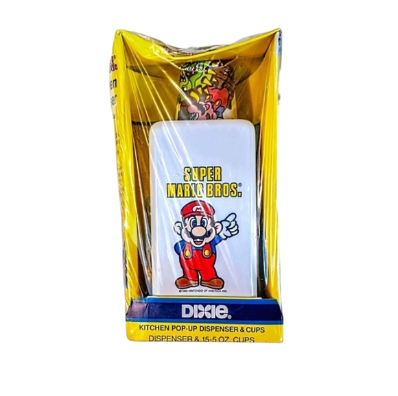 Dixie & Super Mario Bros. Pop-Up Kitchen Cup Dispenser RARE 80s Nintendo SEALED - Picture 2 of 3